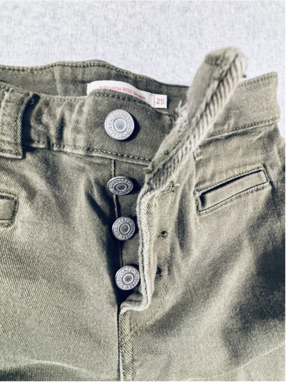 Levis 721 High Rise Skinny Jeans Womens W25 L30 Olive Green Stretch Pants - Picture 4 of 11